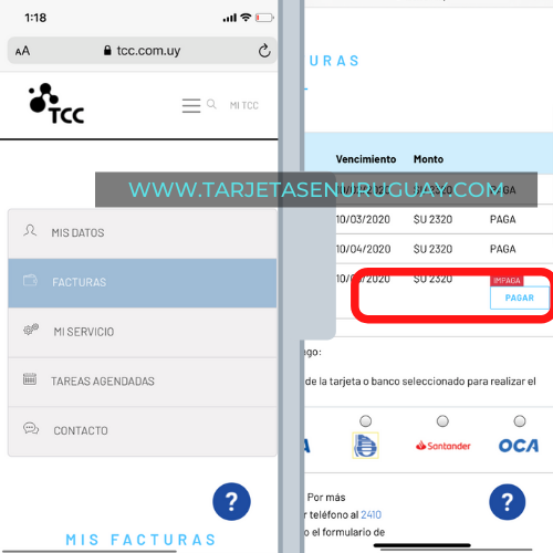 Pagar TCC con Tarjeta Visa en Internet.