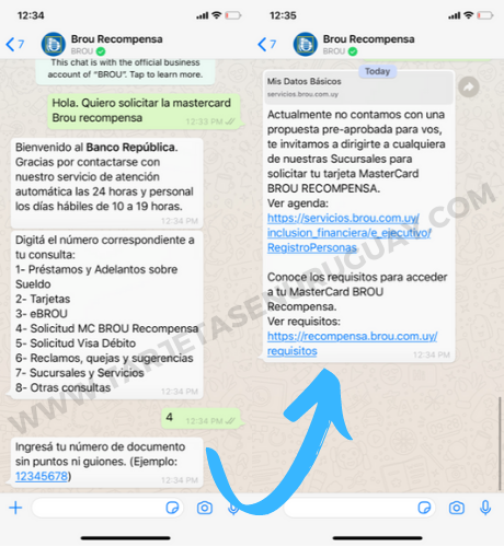 Solicitud de la tarjeta BROU Recompensa por WhatsApp